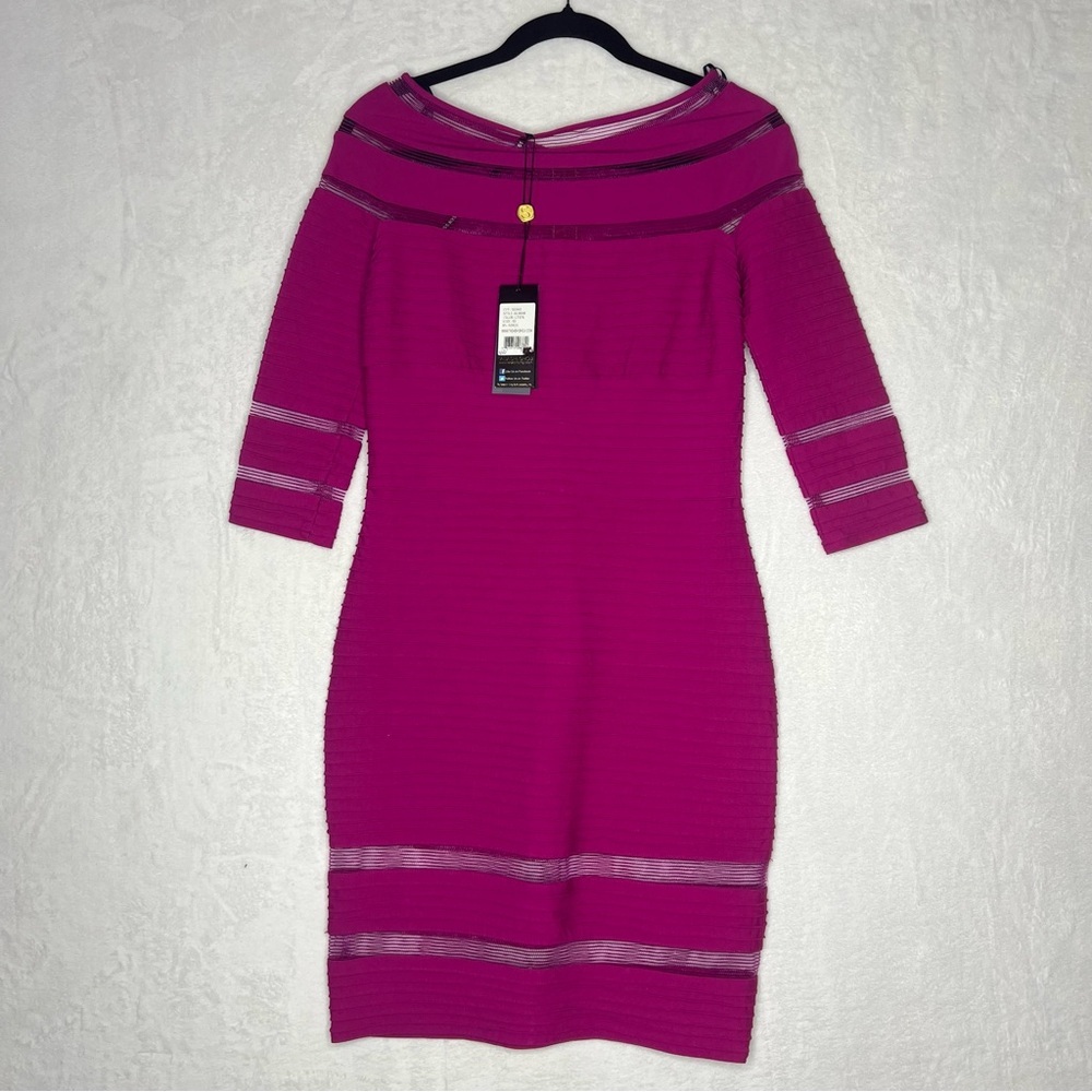 Tadashi Shoji Sz XS Women’s Pink Magenta Fitted Boatneck Cocktail Dress NWT